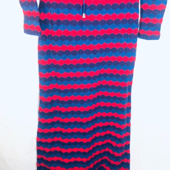 Knit long sleeve maxi turtle neck dress zip up striped red purple size 10 READ - Picture 4 of 16